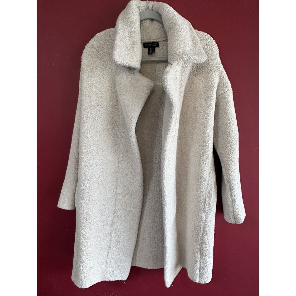 Rachel Zoe Womens Cream Sherpa Teddy Coat Faux Fur Open Front Jacket Small